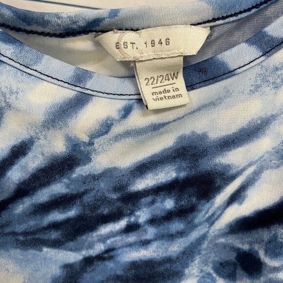 CATO Plus Size Tie-Dye Cold Shoulder Top 22/24W Blue White - Picture 2 of 8